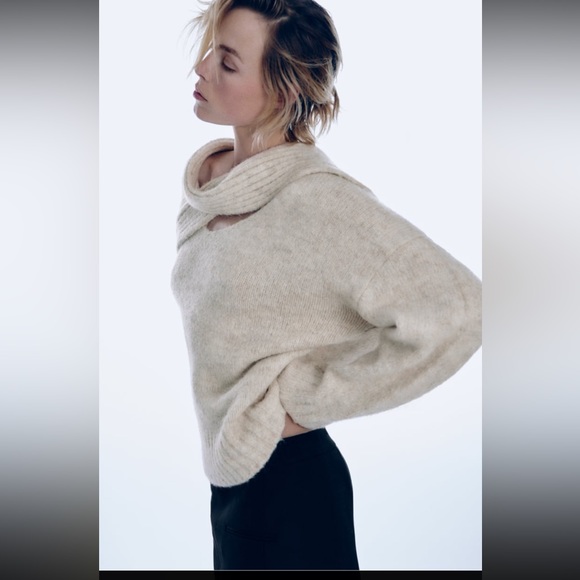 Women Zara Knit Sweater With Scarf Size Small - Picture 3 of 9